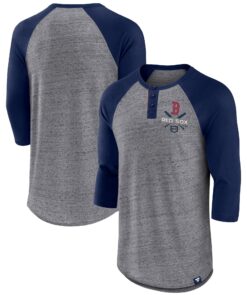 Men's Boston Red Sox  Branded Heathered Gray/Navy Iconic Above Heat Speckled Raglan Henley 3/4 Sleeve T-Shirt