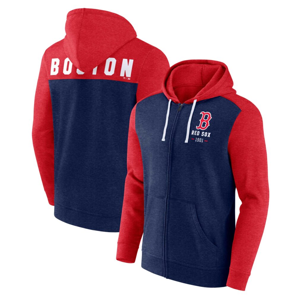 Men's Boston Red Sox  Branded Heathered Navy/Heathered Red Blown Away Full-Zip Hoodie