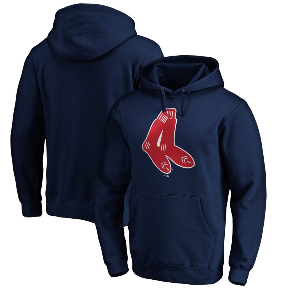 Men's Boston Red Sox  Branded Navy Cooperstown Collection Huntington Logo Fitted Pullover Hoodie