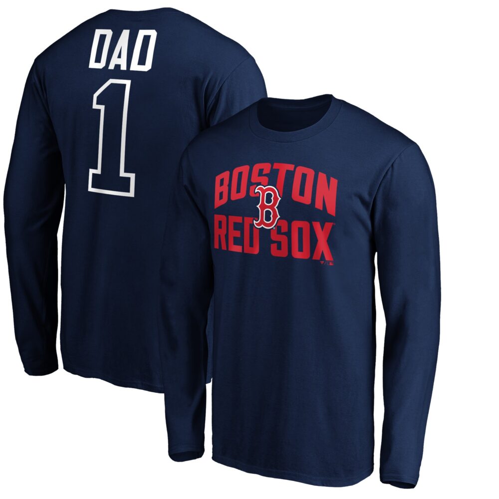 Men's Boston Red Sox  Branded Navy Father's Day #1 Dad Long Sleeve T-Shirt