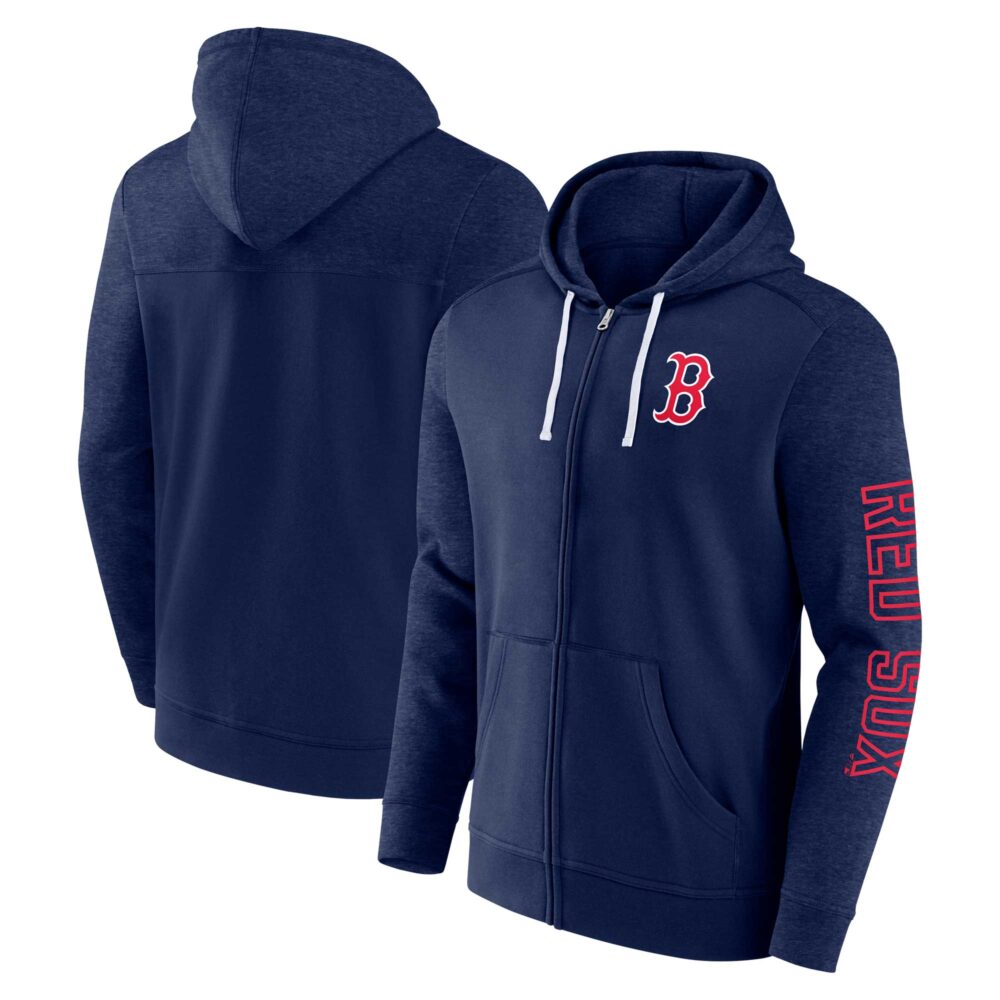 Men's Boston Red Sox  Branded Navy Offensive Line Up Lightweight Full-Zip Hoodie