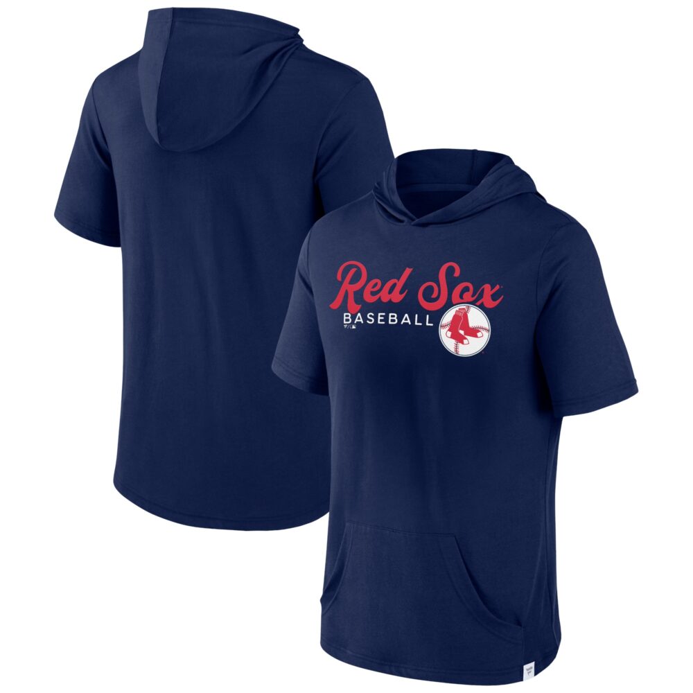 Men's Boston Red Sox  Branded Navy Offensive Strategy Short Sleeve Pullover Hoodie