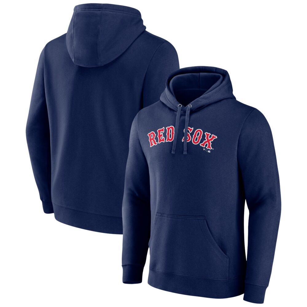Men's Boston Red Sox  Branded Navy Official Wordmark Fitted Pullover Hoodie
