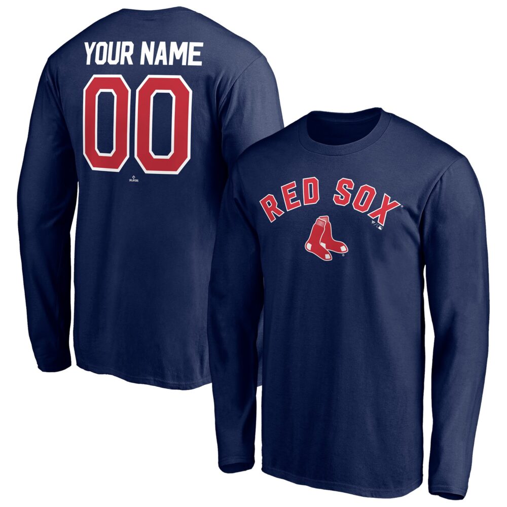 Men's Boston Red Sox  Branded Navy Personalized Winning Streak Name & Number Long Sleeve T-Shirt