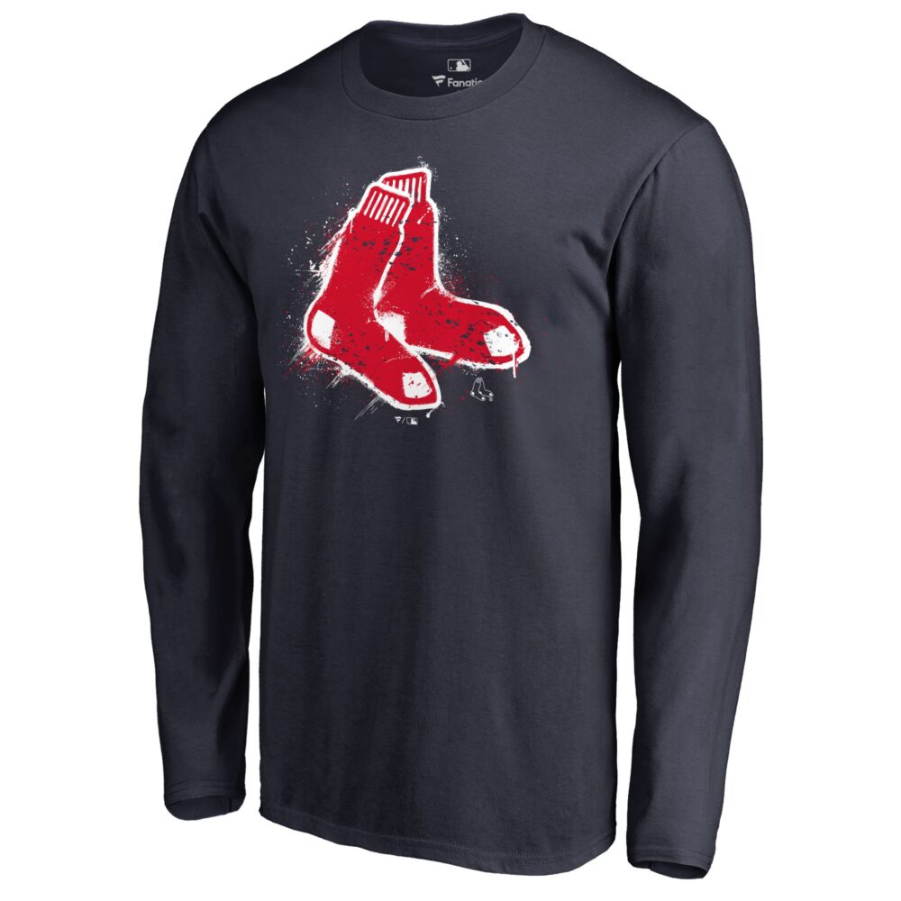Men's Boston Red Sox  Branded Navy Splatter Logo Long Sleeve T-Shirt