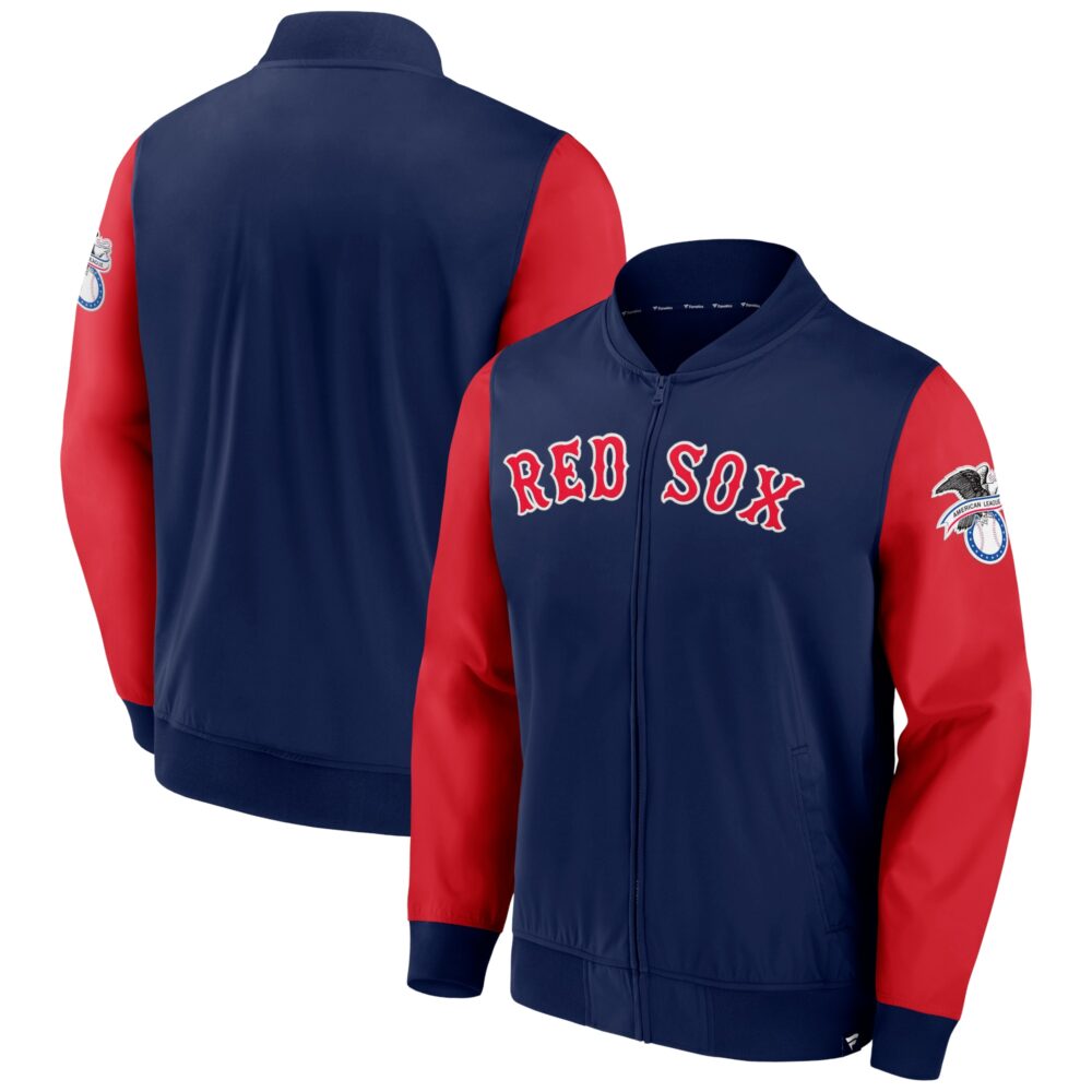 Men's Boston Red Sox  Branded Navy/Red Iconic Record Holder Full-Zip Lightweight Windbreaker Bomber Jacket