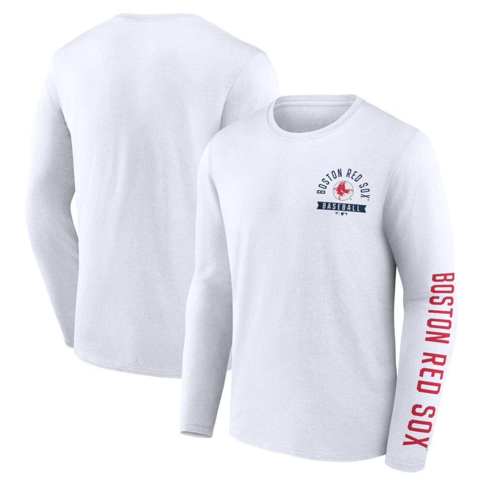 Men's Boston Red Sox  Branded White Pressbox Long Sleeve T-Shirt