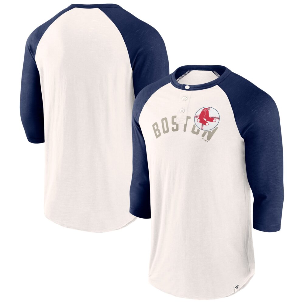 Men's Boston Red Sox  Branded White/Navy Backdoor Slider Raglan 3/4-Sleeve T-Shirt