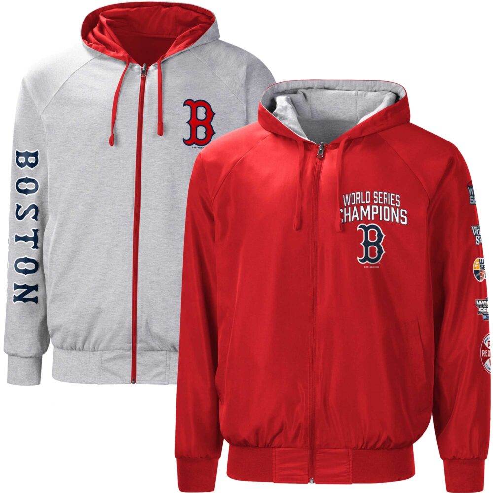 Men's Boston Red Sox G-III Sports by Carl Banks Red/Gray Southpaw Reversible Raglan Hoodie Full-Zip Jacket