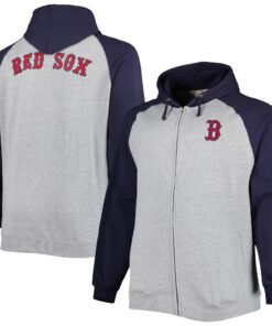 Men's Boston Red Sox Heather Gray/Navy Big & Tall Raglan Hoodie Full-Zip Sweatshirt