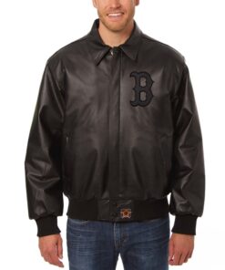 Men's Boston Red Sox JH Design Black Tonal Leather Jacket