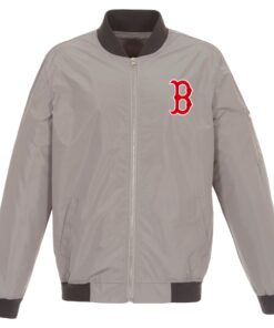 Men's Boston Red Sox JH Design Gray Lightweight Nylon Bomber Jacket