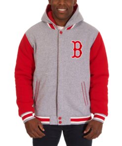 Men's Boston Red Sox JH Design Gray Reversible Fleece Full Snap Hoodie