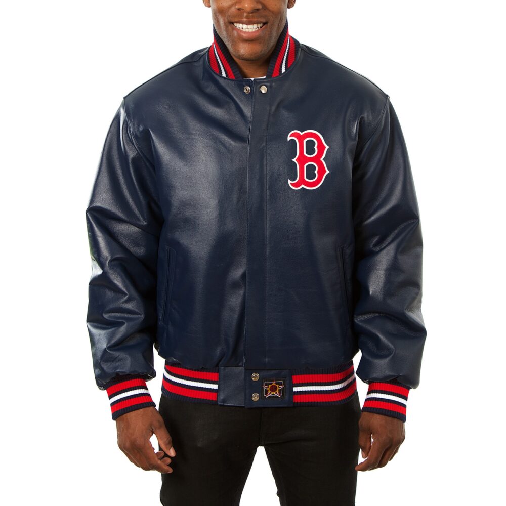 Men's Boston Red Sox JH Design Navy Big & Tall Full-Snap All-Leather Jacket