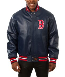 Men's Boston Red Sox JH Design Navy Big & Tall Full-Snap All-Leather Jacket