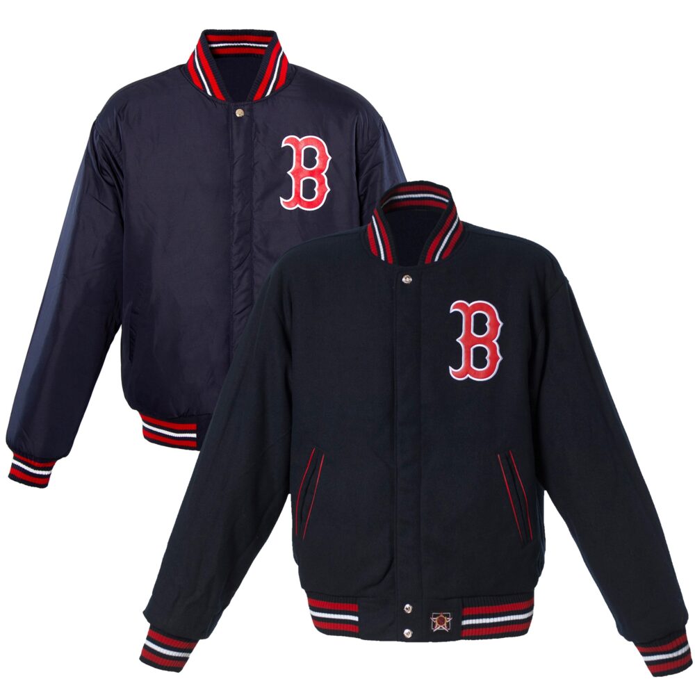 Men's Boston Red Sox JH Design Navy Embroidered Logo Reversible Wool Full-Snap Jacket