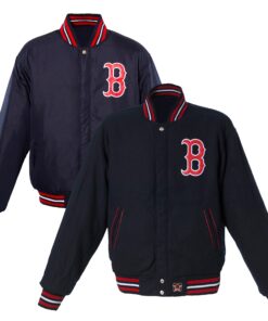 Men's Boston Red Sox JH Design Navy Embroidered Logo Reversible Wool Full-Snap Jacket