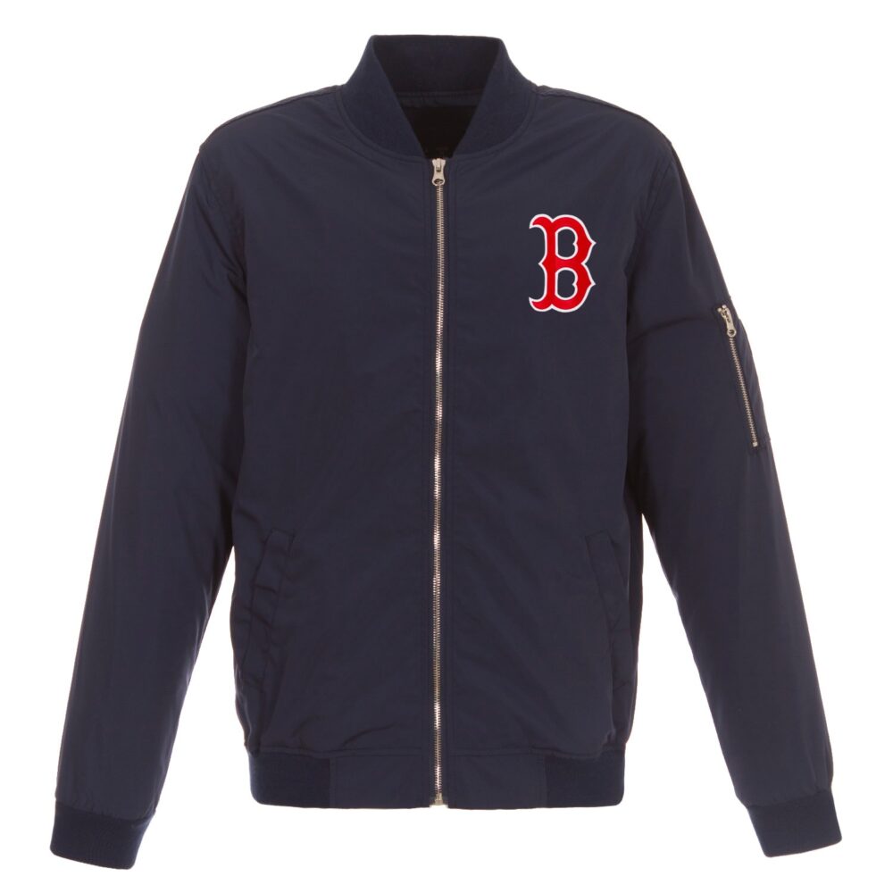 Men's Boston Red Sox JH Design Navy Lightweight Nylon Bomber Jacket