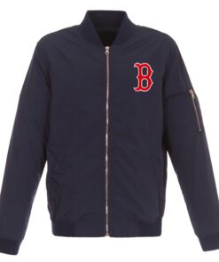 Men's Boston Red Sox JH Design Navy Lightweight Nylon Bomber Jacket