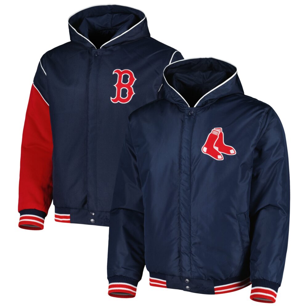 Men's Boston Red Sox JH Design Navy Reversible Fleece Full-Snap Hoodie Jacket