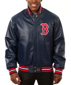 Men's Boston Red Sox JH Design Navy Team Color Leather Jacket
