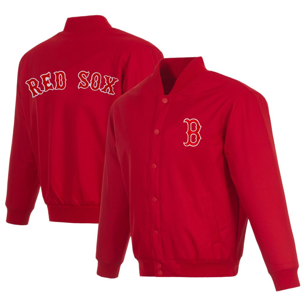 Men's Boston Red Sox JH Design Red Full-Snap Pollytwill Varsity Jacket