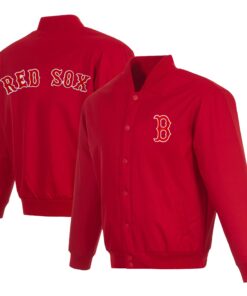 Men's Boston Red Sox JH Design Red Full-Snap Pollytwill Varsity Jacket
