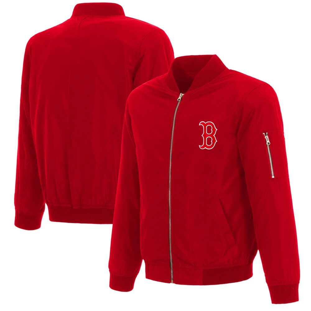 Men's Boston Red Sox JH Design Red Full-Zip Nylon Bomber Jacket