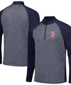 Men's Boston Red Sox Levelwear Navy Charter Striped Raglan Quarter-Zip Top