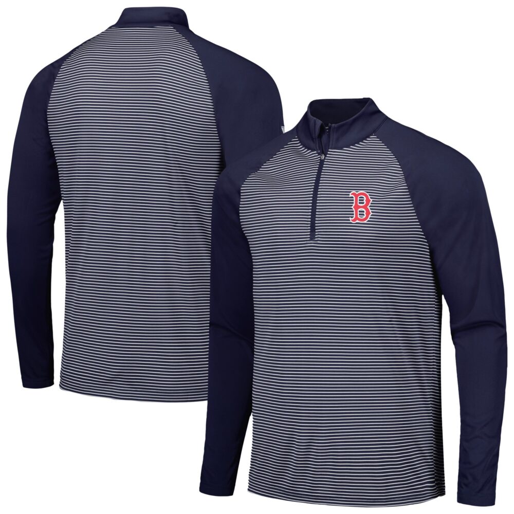 Men's Boston Red Sox Levelwear Navy Charter Striped Raglan Quarter-Zip Top