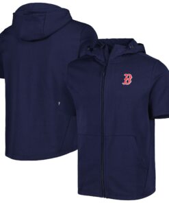 Men's Boston Red Sox Levelwear Navy Recruit Full-Zip Short Sleeve Hoodie