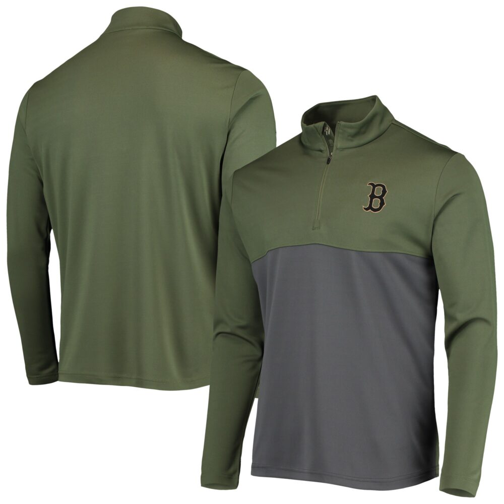 Men's Boston Red Sox Levelwear Olive Delta Pursue Quarter-Zip Jacket