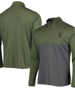 Men's Boston Red Sox Levelwear Olive Delta Pursue Quarter-Zip Jacket