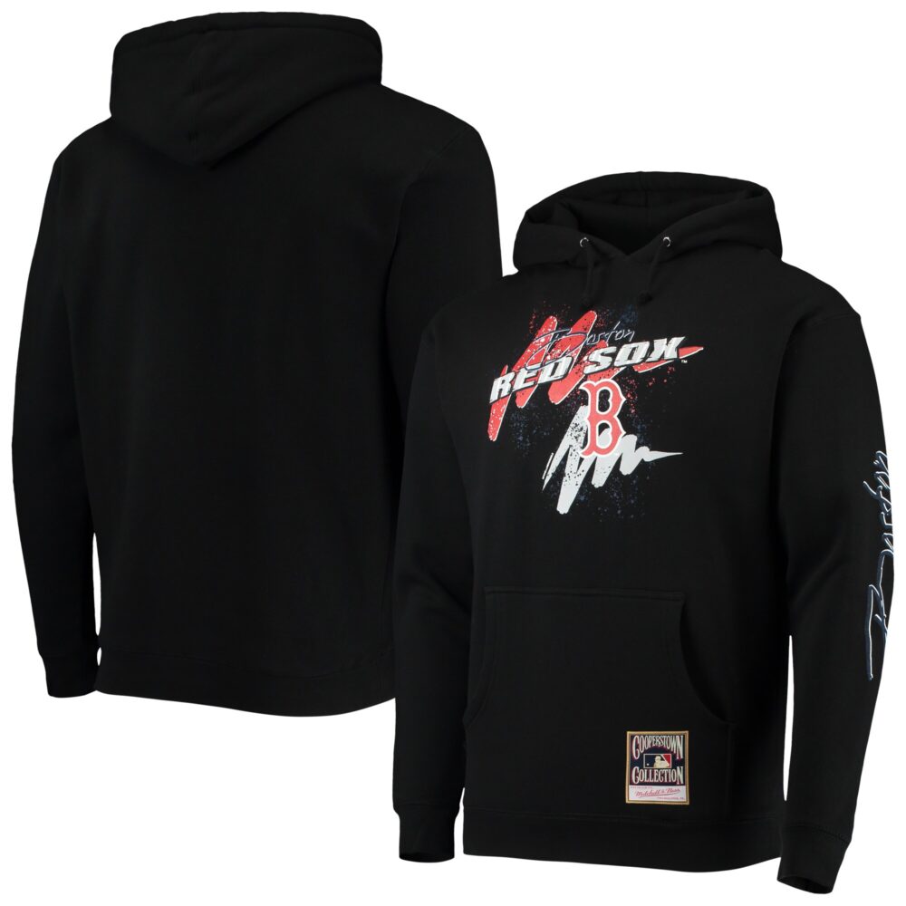 Men's Boston Red Sox Mitchell & Ness Black Hyper Hoops Pullover Hoodie