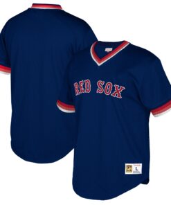 Men's Boston Red Sox Mitchell & Ness Navy Big & Tall Cooperstown Collection Mesh Wordmark V-Neck Jersey