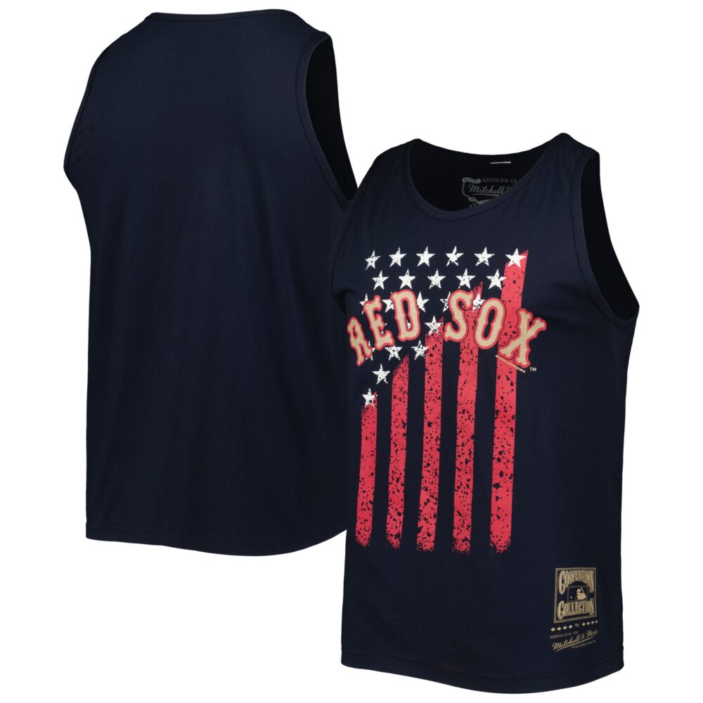 Men's Boston Red Sox Mitchell & Ness Navy Cooperstown Collection Stars and Stripes Tank Top