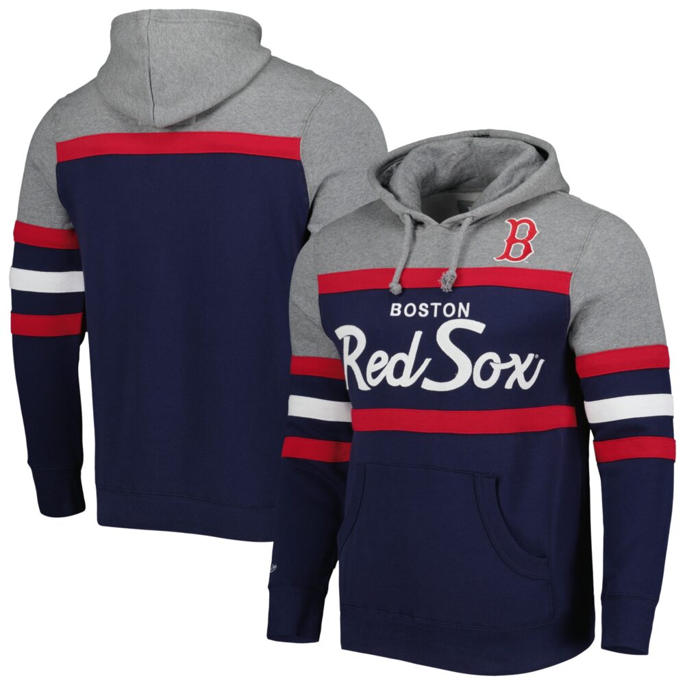 Men's Boston Red Sox Mitchell & Ness Navy Head Coach Pullover Hoodie