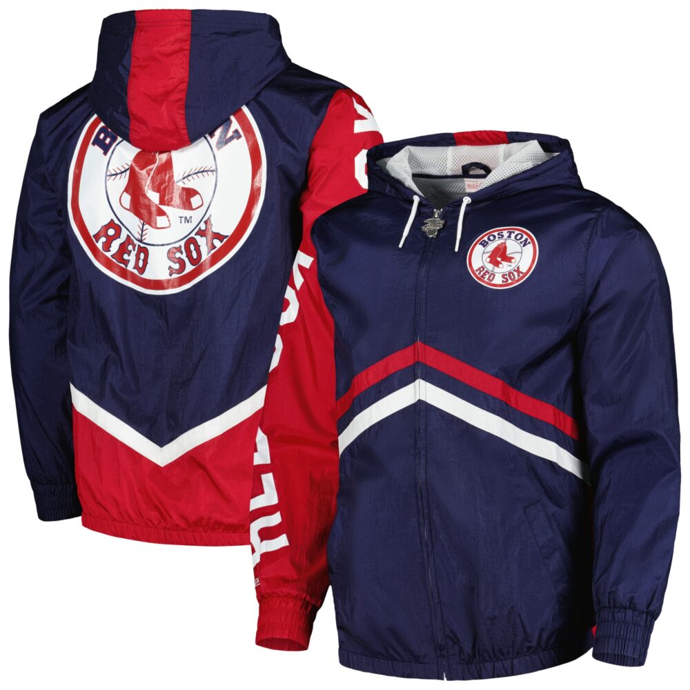 Men's Boston Red Sox  Mitchell & Ness Navy Undeniable Full-Zip Hoodie Windbreaker Jacket