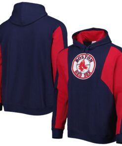Men's Boston Red Sox Mitchell & Ness Navy/Red Colorblocked Fleece Pullover Hoodie