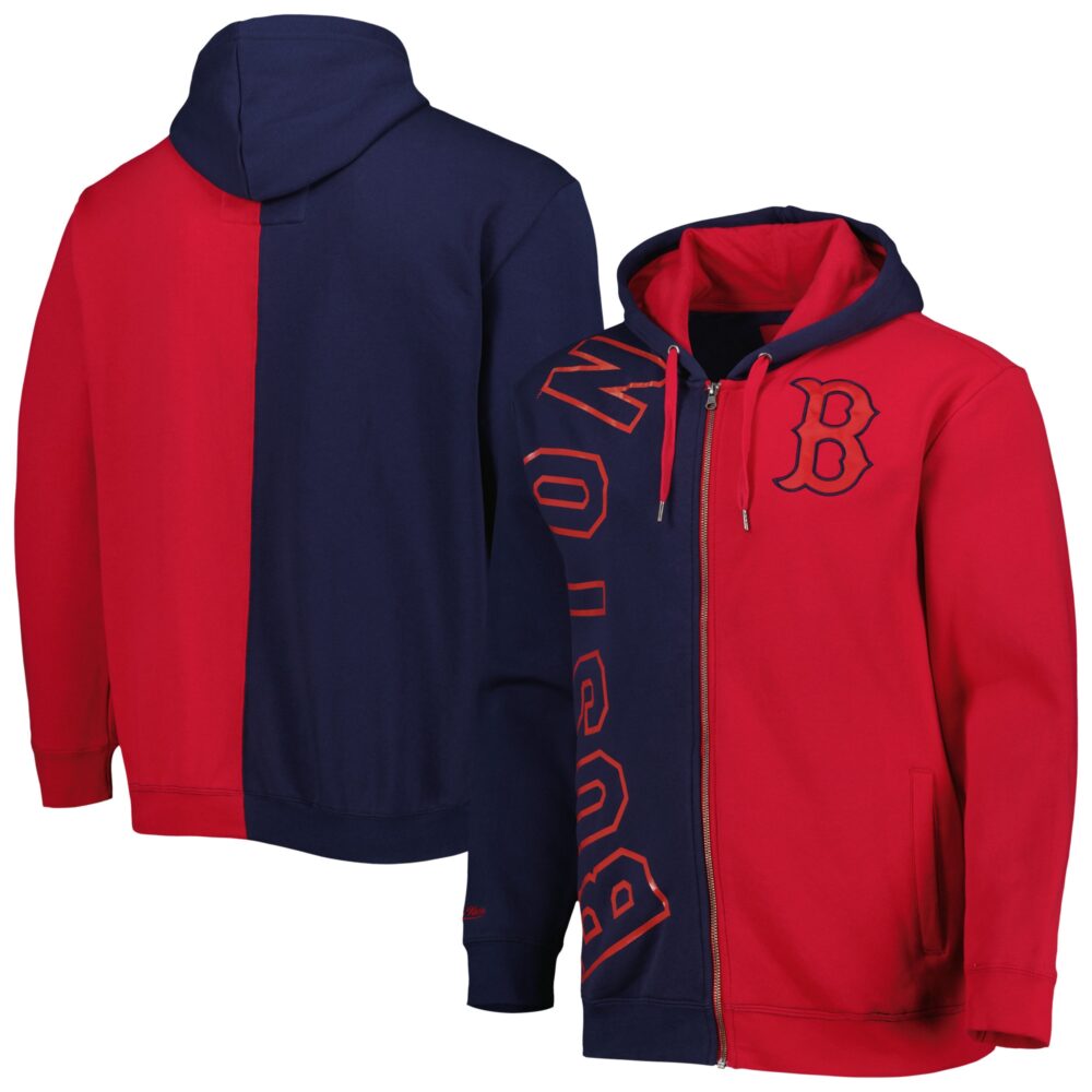 Men's Boston Red Sox Mitchell & Ness Navy/Red Fleece Full-Zip Hoodie