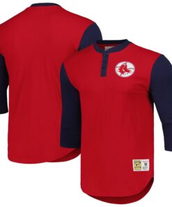 Men's Boston Red Sox Mitchell & Ness Red Cooperstown Collection Legendary Slub Henley 3/4-Sleeve T-Shirt