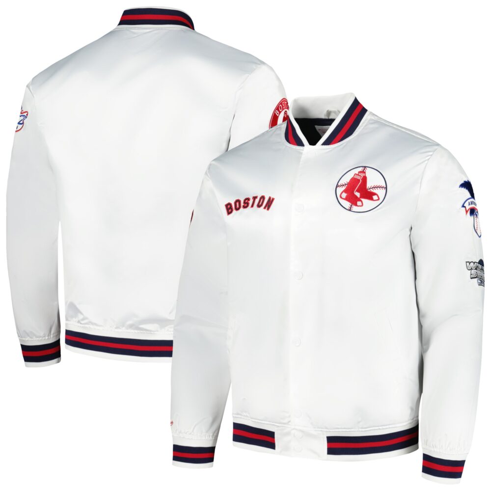 Men's Boston Red Sox Mitchell & Ness White City Collection Satin Full-Snap Varsity Jacket