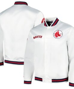 Men's Boston Red Sox Mitchell & Ness White City Collection Satin Full-Snap Varsity Jacket