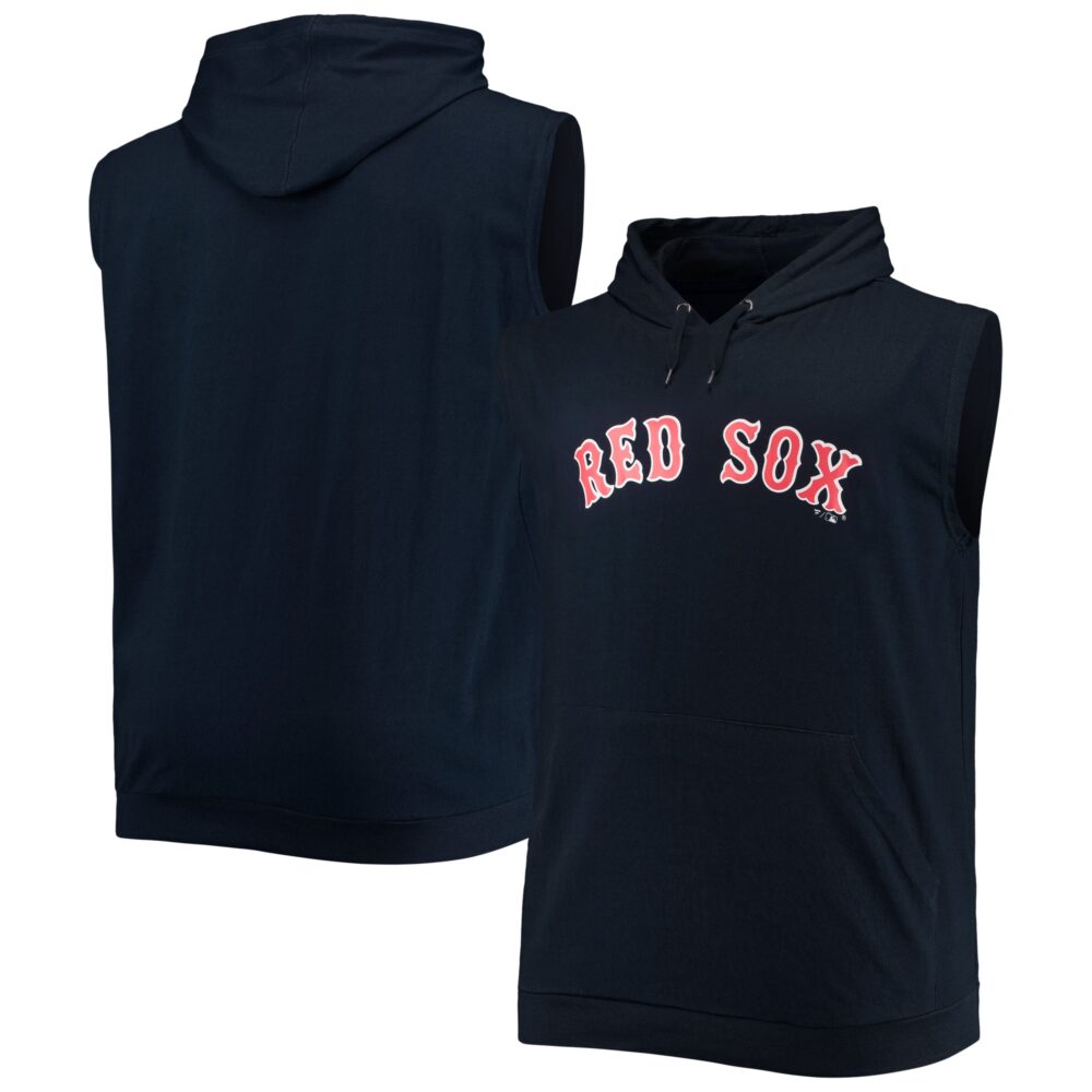 Men's Boston Red Sox Navy Jersey Muscle Sleeveless Pullover Hoodie