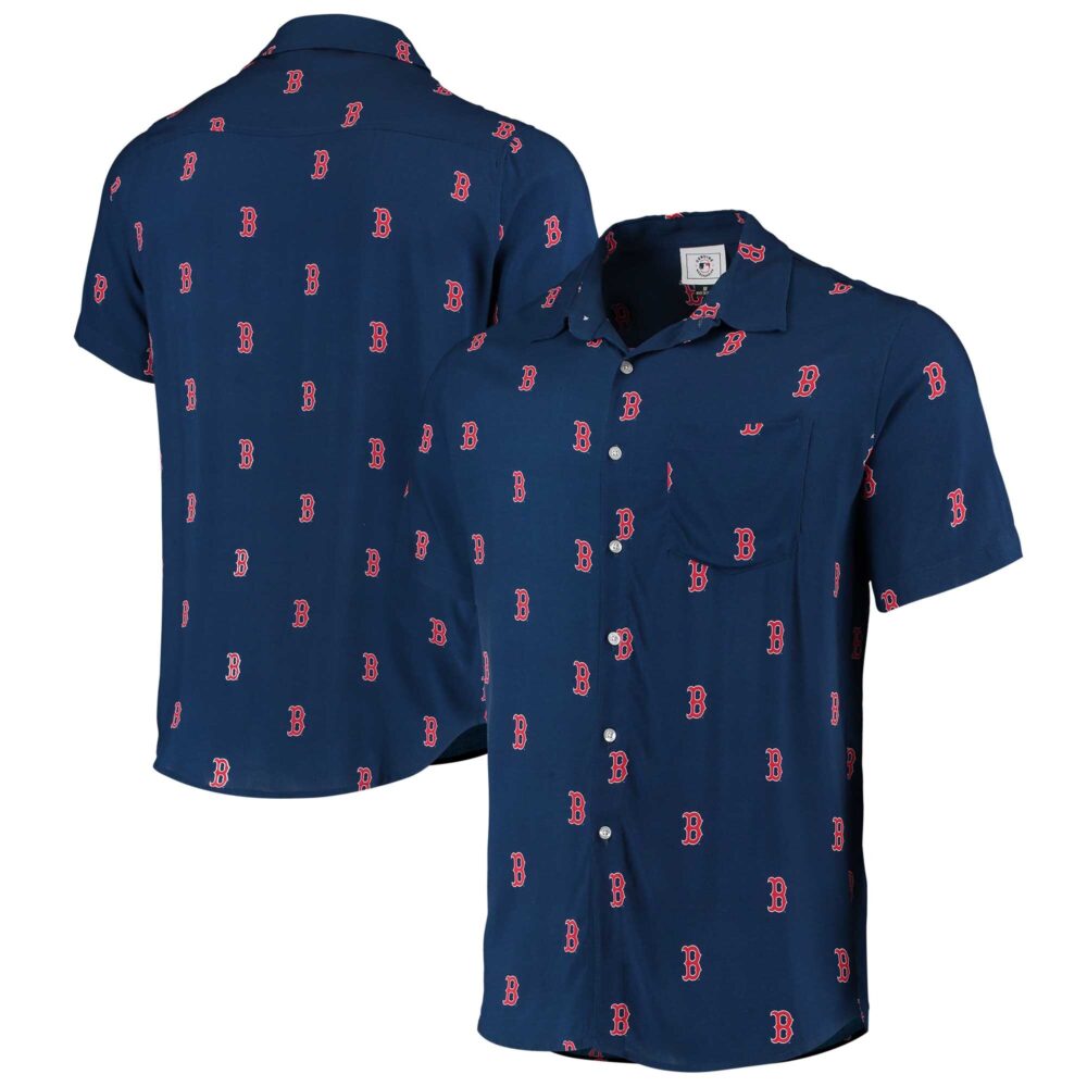 Men's Boston Red Sox Navy Mini Print Logo Button-Up Shirt