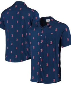 Men's Boston Red Sox Navy Mini Print Logo Button-Up Shirt
