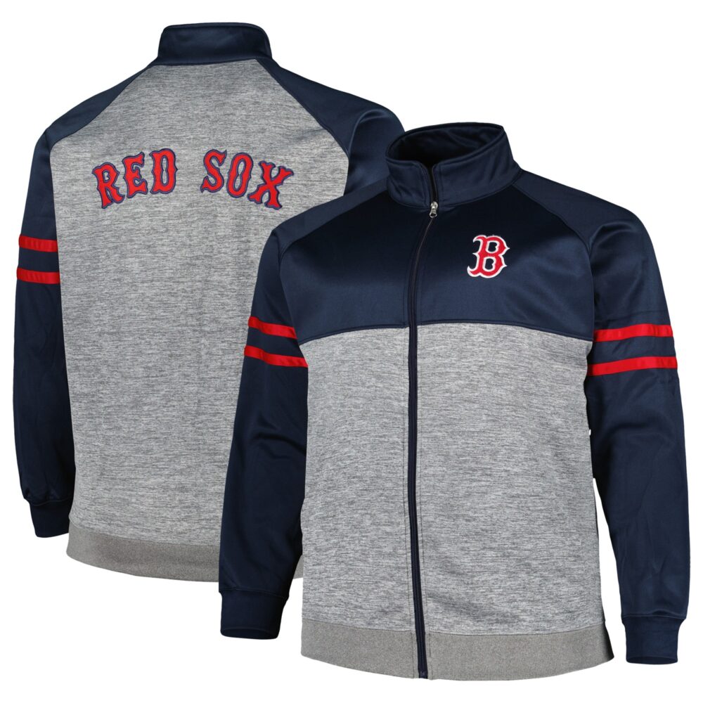 Men's Boston Red Sox Navy/Heather Gray Big & Tall Raglan Full-Zip Track Jacket