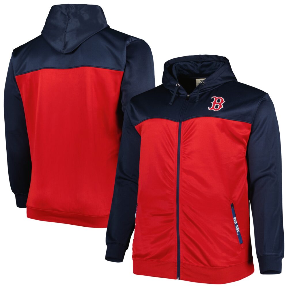 Men's Boston Red Sox Navy/Red Big & Tall Yoke Full-Zip Hoodie