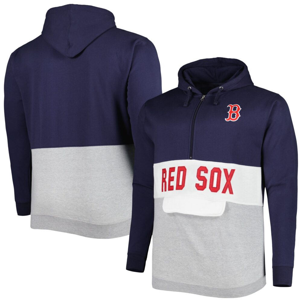 Men's Boston Red Sox Navy/White Big & Tall Fleece Half-Zip Hoodie