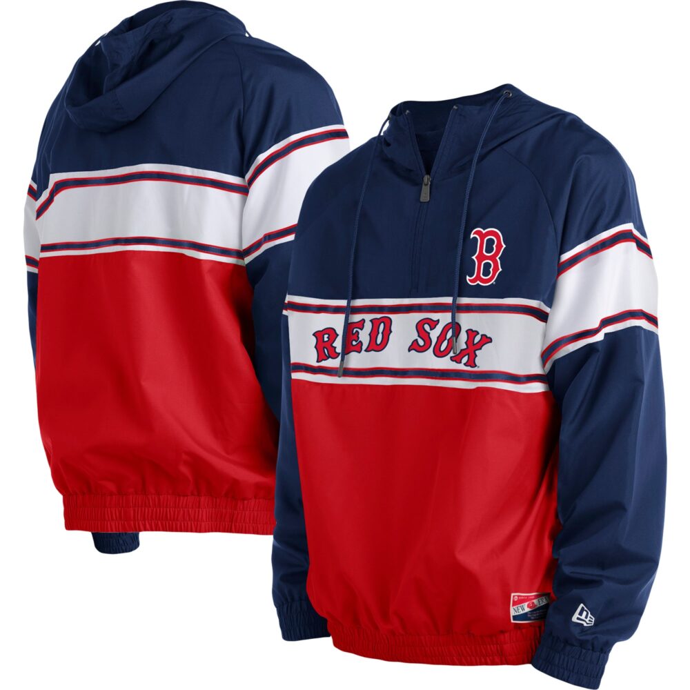 Men's Boston Red Sox New Era Navy Ripstop Raglan Quarter-Zip Hoodie